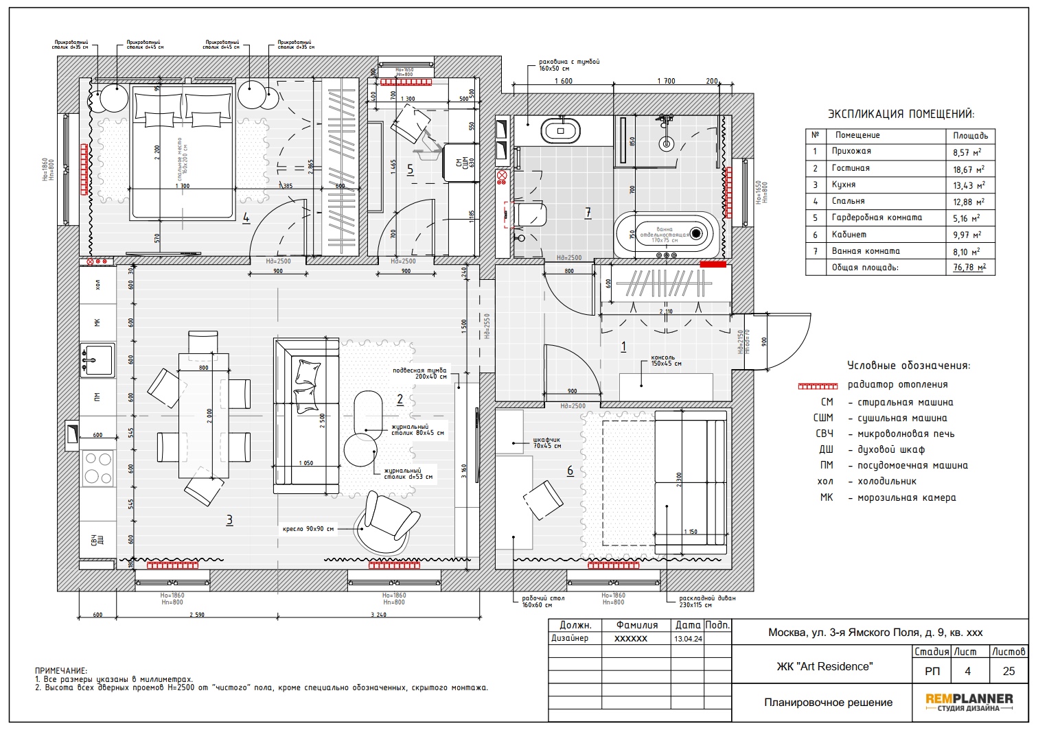 План расстановки мебели квартиры в ЖК Art Residence